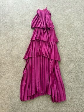 Tiered Pleated Maxi Dress in Fuchsia
